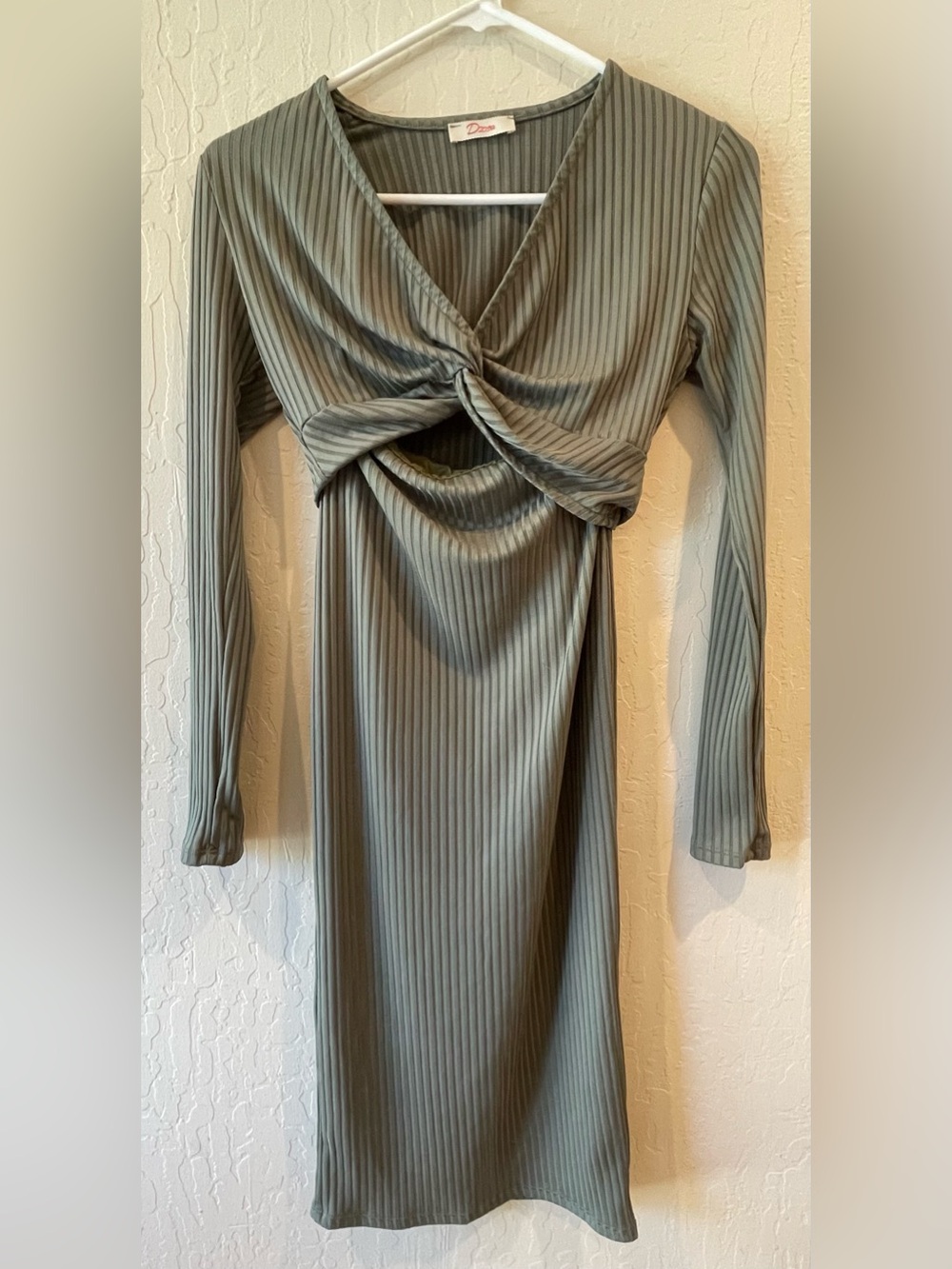 Sage Green Ribbed Knit Twist-Front Two-Piece Set